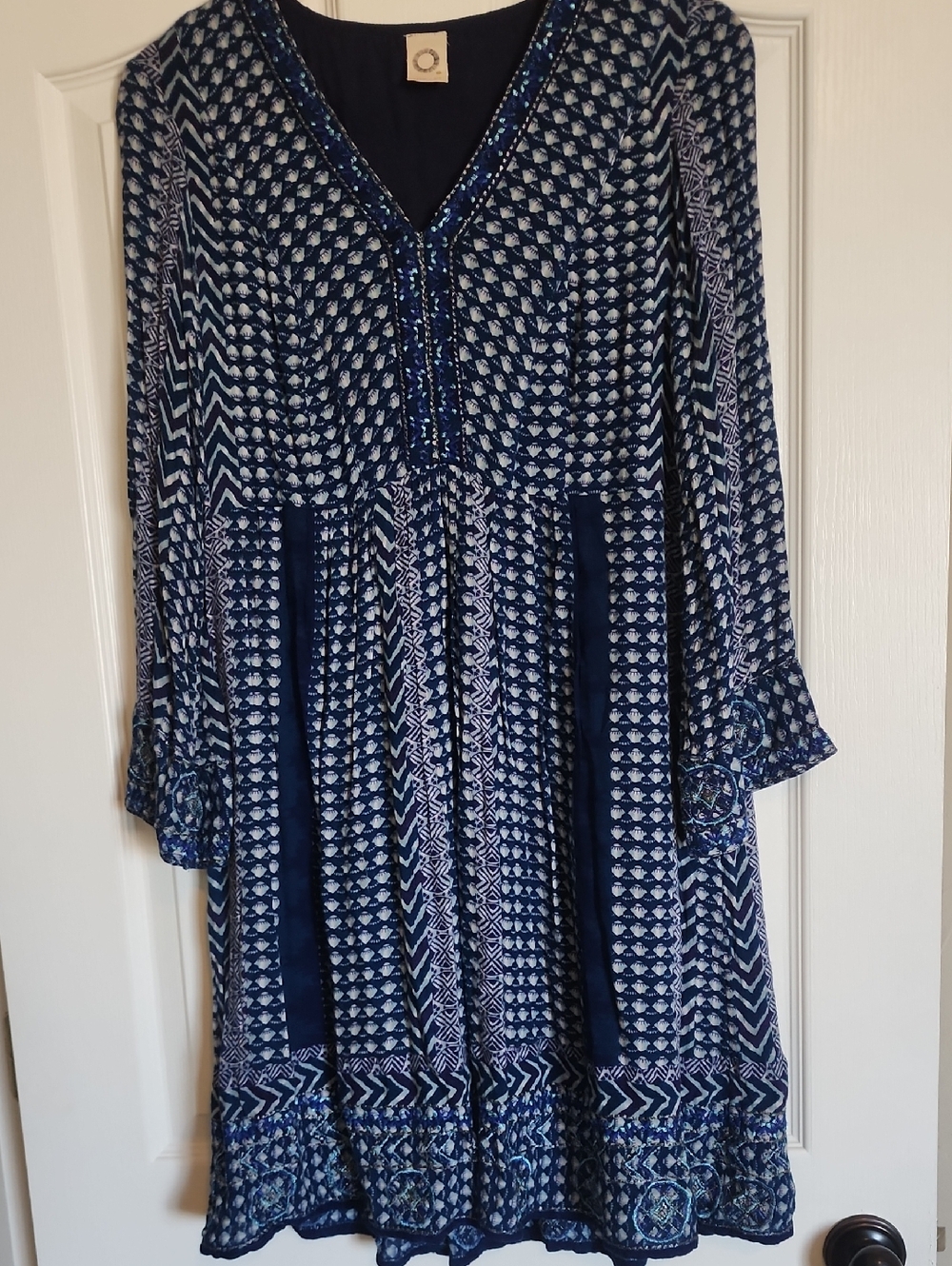 🌊ANTHROPOLOGIE ANTAKEMI + KIN Blue Long-Sleeve Women's Dress. BOHO ✨️L Y2K🌸 - Picture 4 of 12